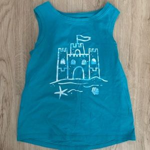 Blue Tank Top with Sandcastle Design